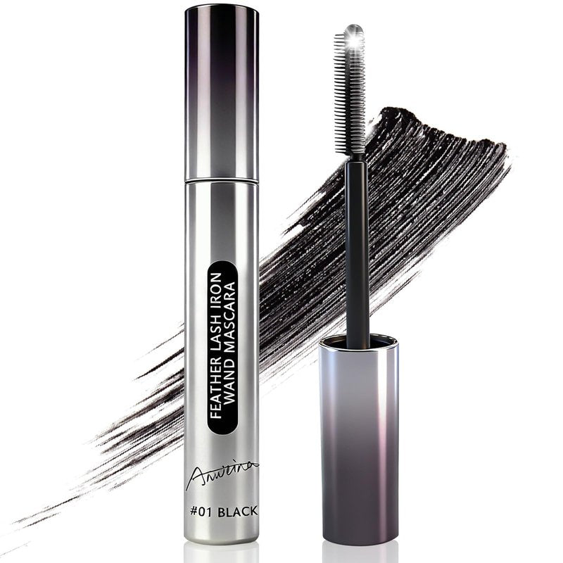 Feather Lash Iron Wand Mascara, Dual-Wing Brush Metal Mascara Wand, Primer & Topcoat 2-in-1, Extreme Waterproof, 3D Curling Volume & Length, Ideal for Swimming & All-Day Wear (Black)