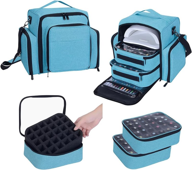 Nail Polish Organizer Case - Portable Travel Storage for 60 Bottles | Includes 2 Detachable Bags, Lake Green
