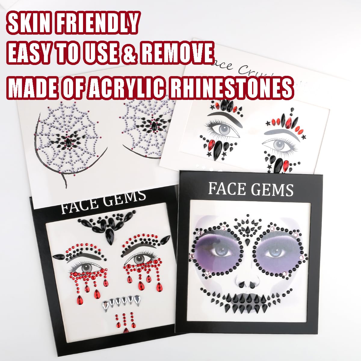 Bowitzki Face Jewels Halloween Rhinestone Stickers Self Adhesive Crystal Makeup Face Gems Stick for Festival Accessory Decorations (D)