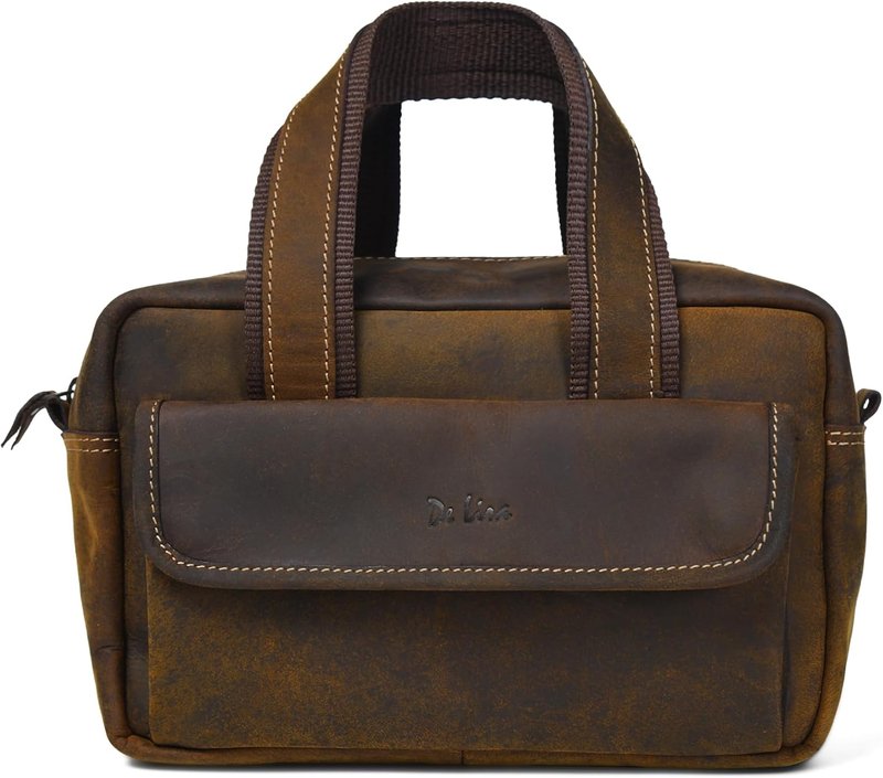 Extra Large Top-Grain Leather Toiletry Bag - Travel Organizer for Men & Women | Dark Brown, 10x6x5.5 in