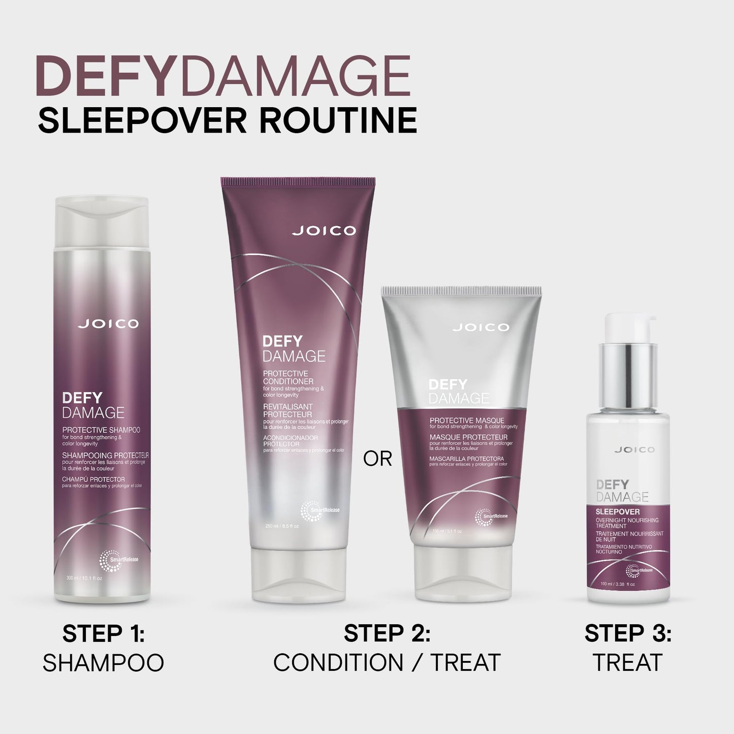 Joico Defy Damage Sleepover Overnight Nourishing Treatment | Instantly Softens & Smooths | Strengthen Bonds | Reduce Breakage & Split Ends | No Rinse Formula | With Arginine & Keratin | 3.38 oz