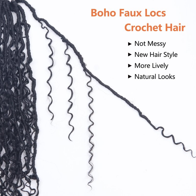 Vemet 30 Inch Goddess Boho Faux Locs Crother Hair 8 Packs Crochet Locs Hair with Curly Ends Synthetic Bohemian River Crochet hair for Black Women
