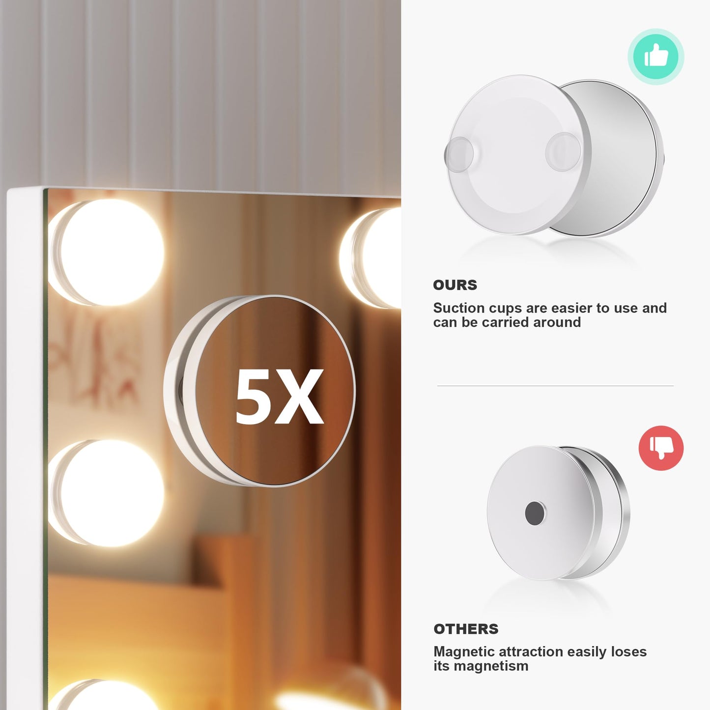 Hasipu Vanity Mirror with Lights - 11" x14”Hollywood Makeup Mirror with 11 Dimmable LED Bulbs, 10X Magnification, 3 Color Modes, Touch Control & USB Port, 360° Rotation