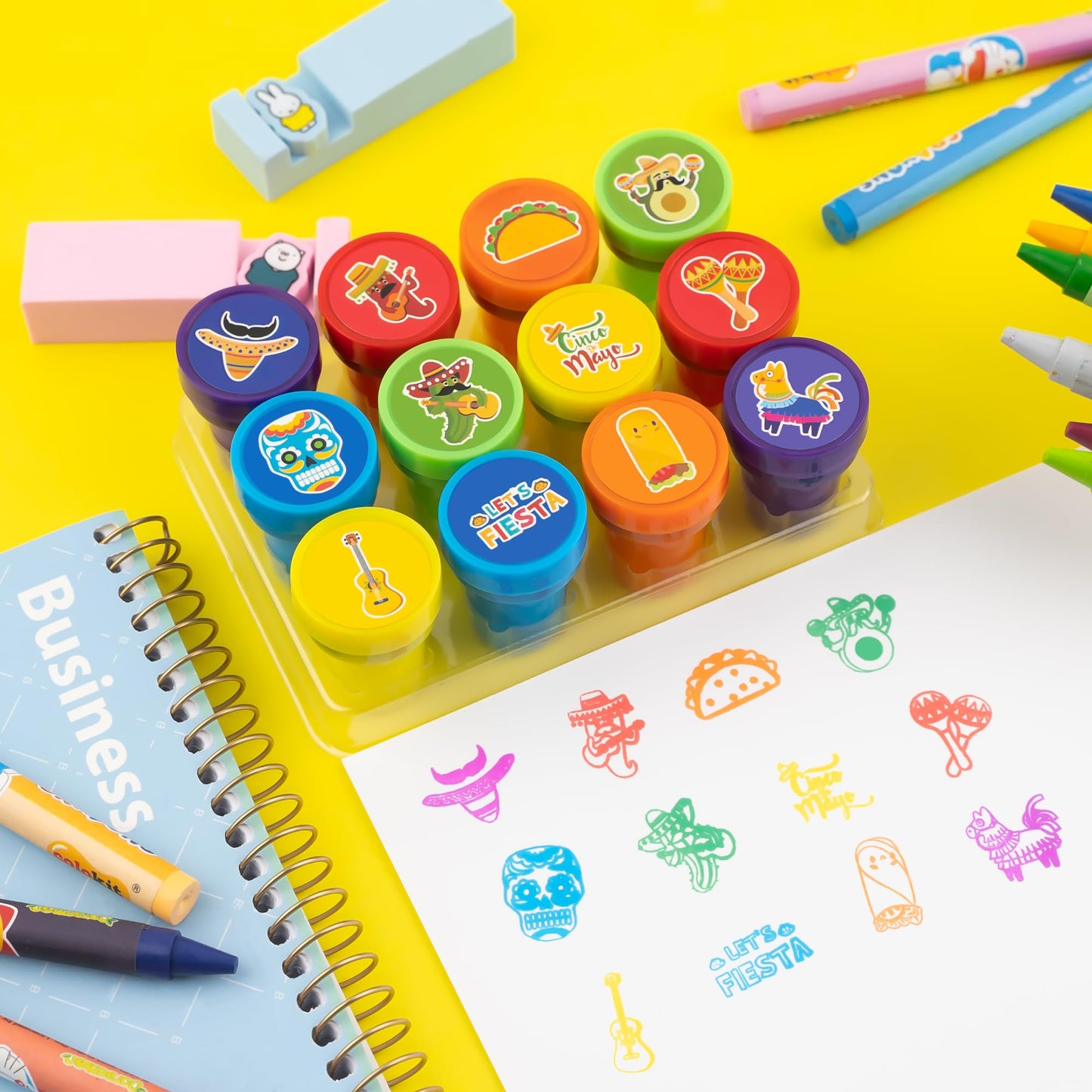 36PCS Fiesta Party Favors - 24PCS Temporary Tattoos & 12PCS Stamps - Ideal Mexican Cinco de Mayo Taco Themed Birthday Card Decorations Supplies Goodie Bag Cute Rewards for Boys Girls Kids Gifts Prizes