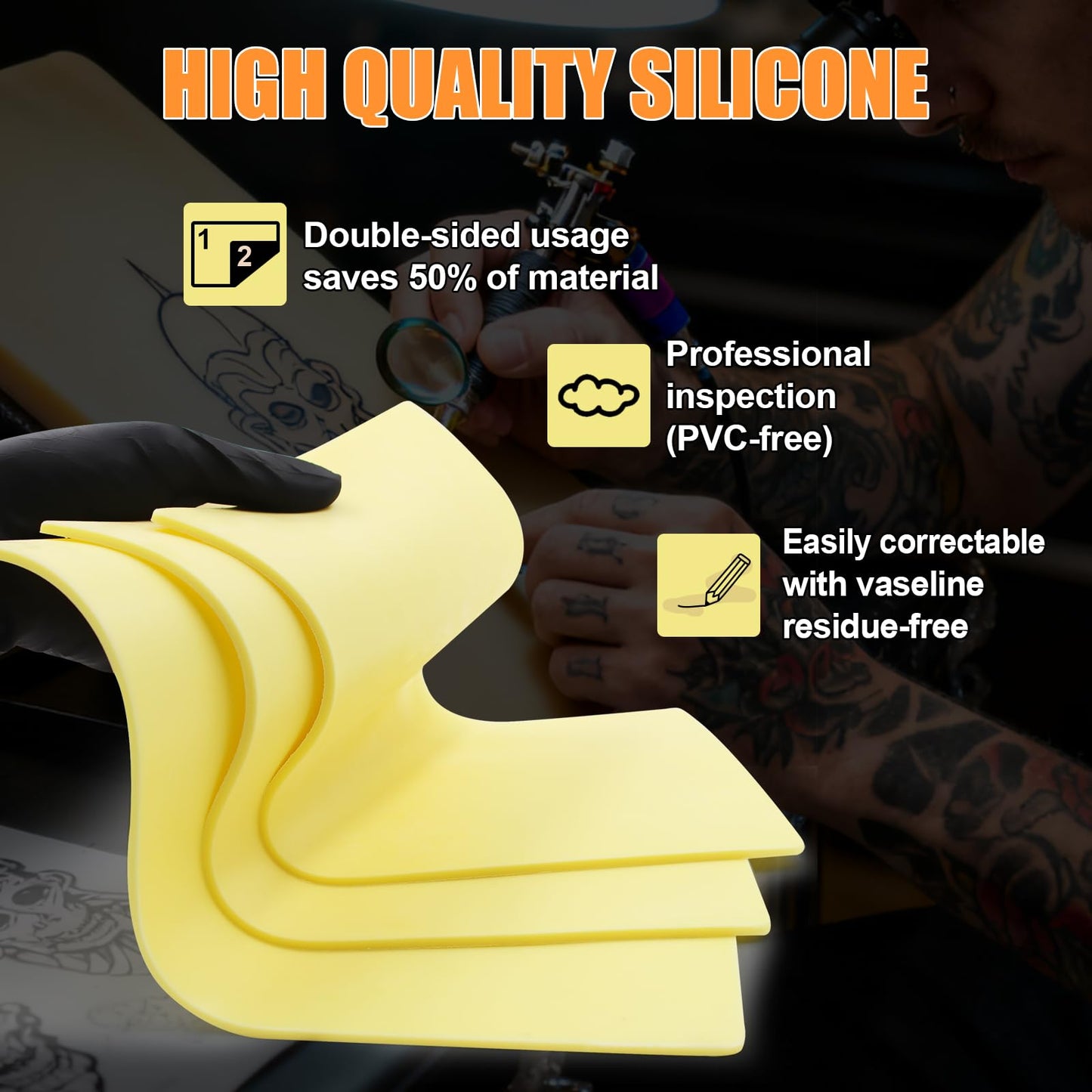 PEPAX 10Pcs Tattoo Practice Skins, 3mm Thick Fake Skin 6"x8" - Realistic Reusable Silicone Sheet for Beginners & Professional Artists Tattoo Skin with Storage Box