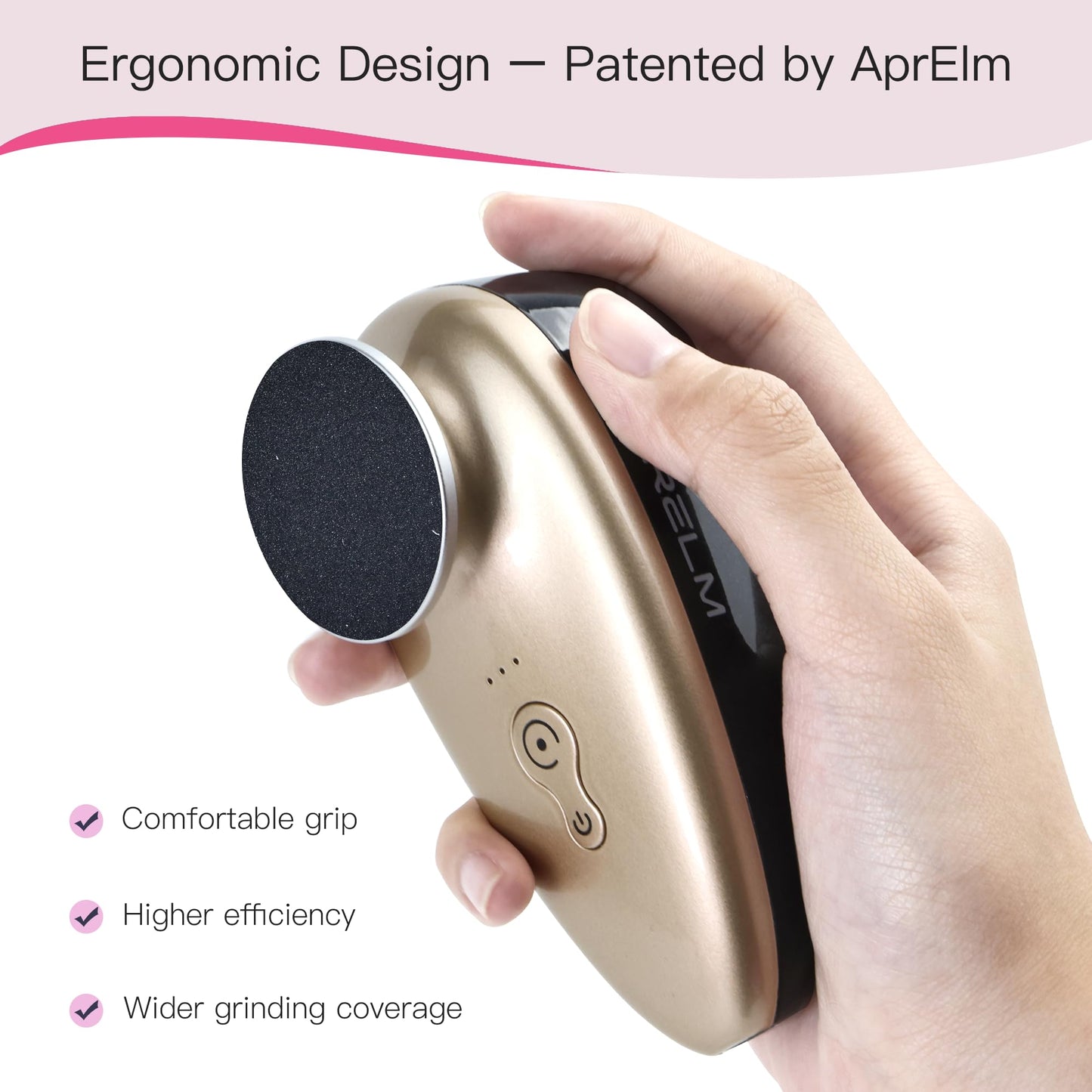 APRELM Rechargeable Electric Foot Callus Remover with 3-Sizes 120Pcs Sandpapers, Professional 1000RPM Electric Foot File with Organizer, Pedicure Tools Gifts for Women Men (E5 Black-Gold)