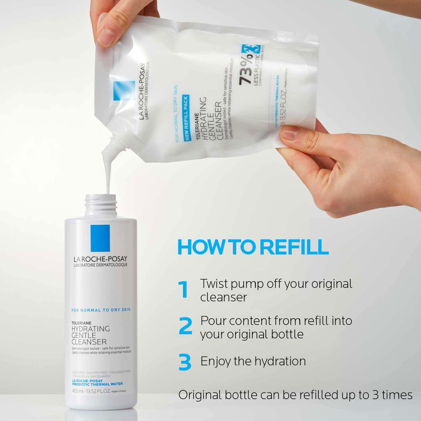 La Roche-Posay Toleriane Hydrating Gentle Face Cleanser, Hydrating With Niacinamide + Ceramides, Daily Face Wash For Dry-Skin To Normal Skin, Sensitive Skin Tested, Fragrance Free, (Pack of 2)