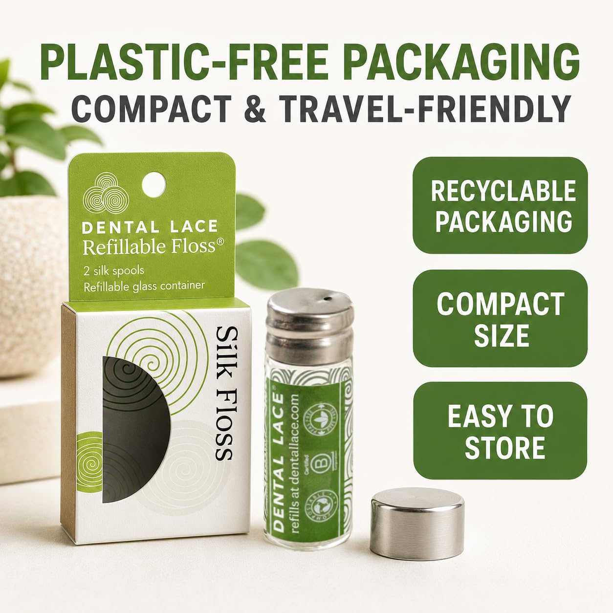 Dental Lace Refillable Silk Dental Floss Mint & Waxed PFAS Free 4 Pack
