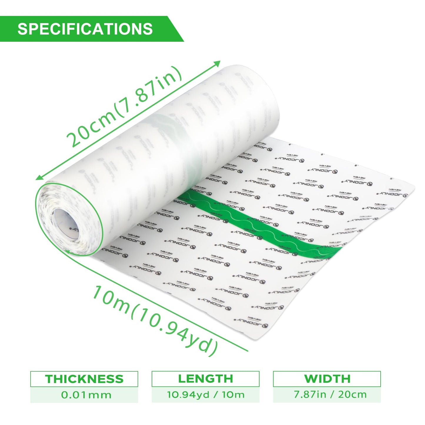 Jconly Reven 8in x 11yd Tattoo Aftercare Bandage Roll - Second Skin Tattoo Cover Up Patch 0.01MM Waterproof Film for Tattoos, 72hr Adhesion & Breathable Healing Patch, Reduces Scabbing