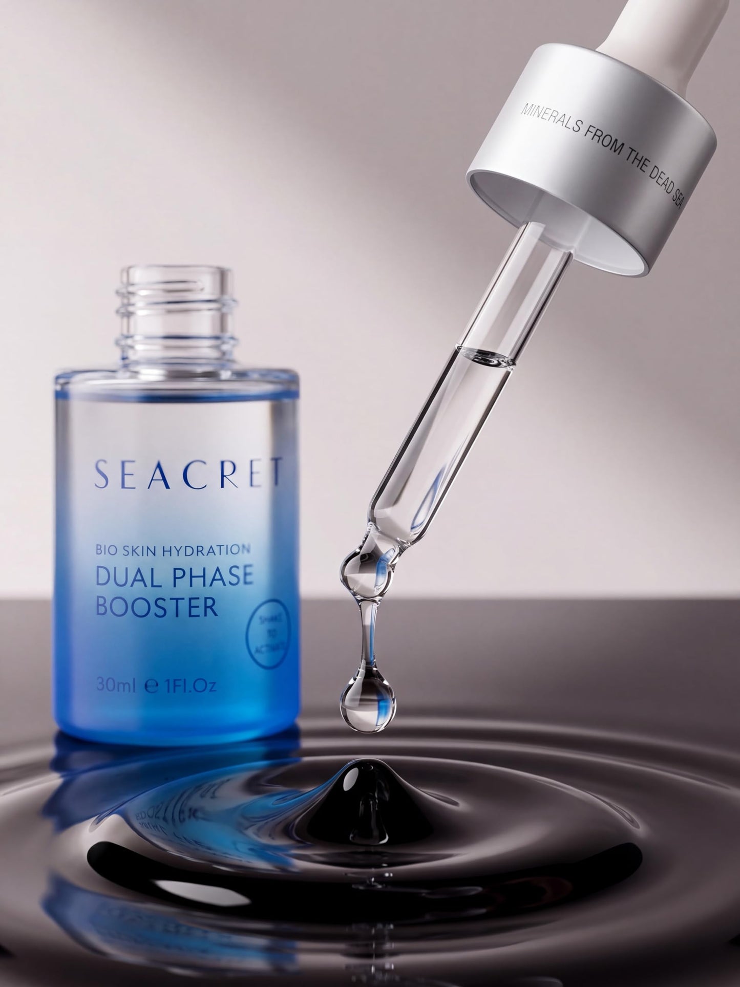 SEACRET Dual-Phase Hydration and Glow Booster, Shake-to-Activate Dead Sea Face Oil and Water Serum with FERMENT 21, Niacinamide, Jojoba and Argan for Dry Dehydrated Skin, 1 Fl Oz / 30 ml