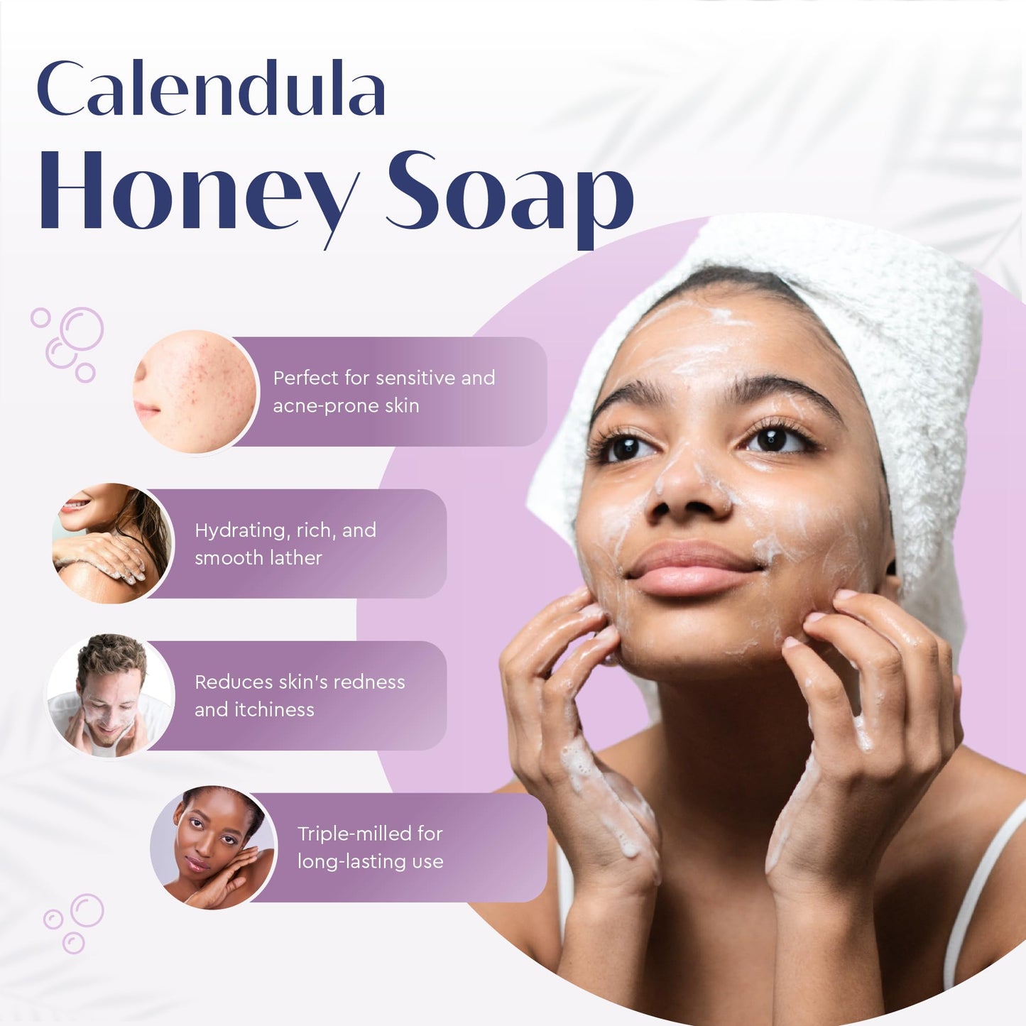 Baudelaire Calendula Honey Soap Set - Luxurious Vegetable-Based Bars with 2% Honey, Hydrating Lanolin & Soothing Comfrey, Geranium Scent - Spa Quality (Pack of 6)