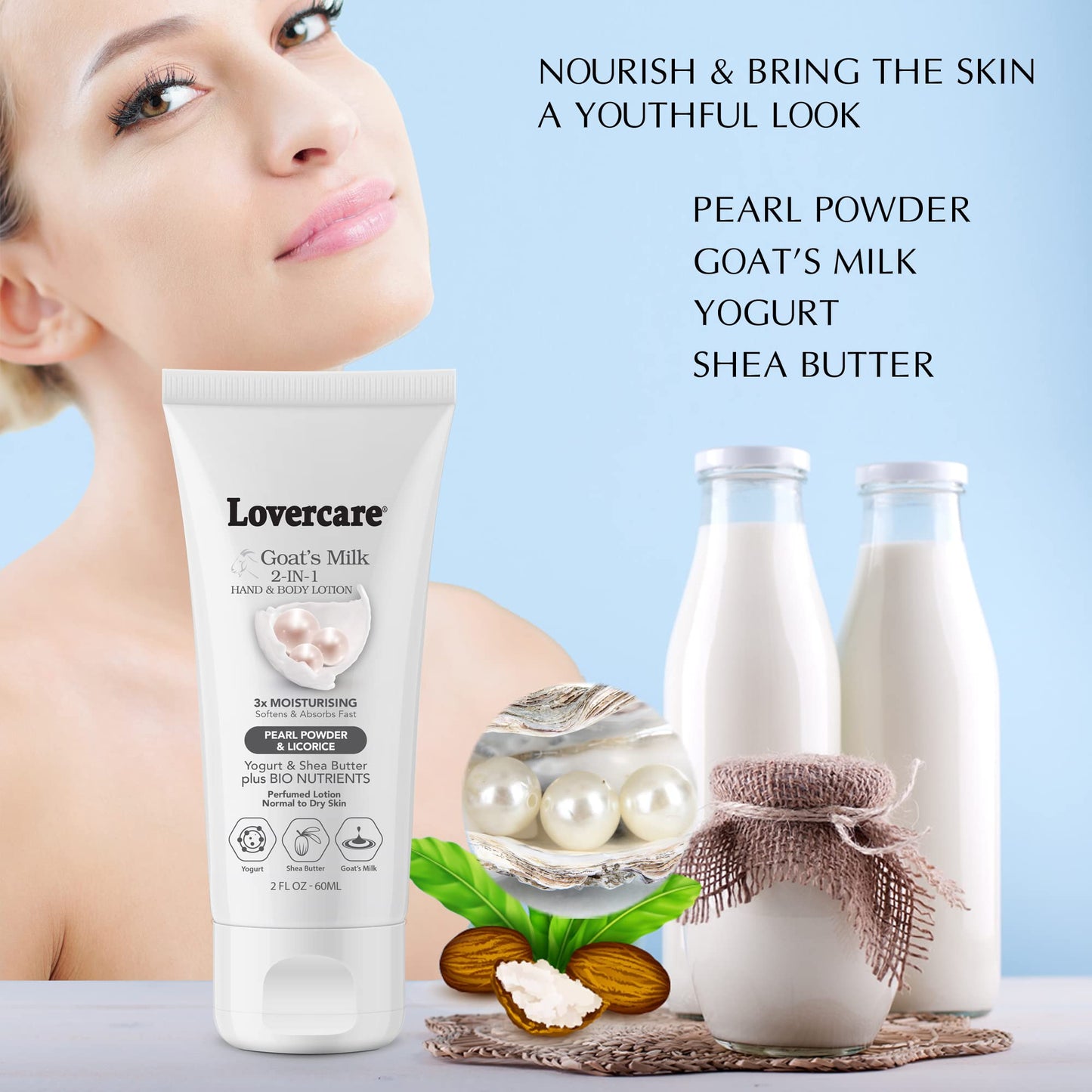 Lover's Care 4-PACK Goat Milk Body Lotion for Dry Skin Pearl 2 fl oz (60ml) - 4-PACK