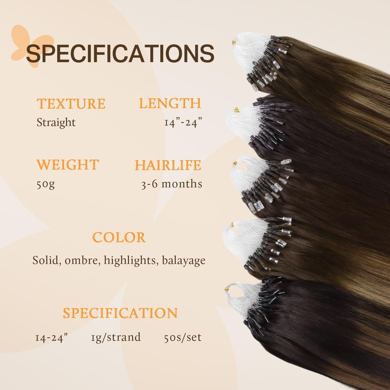 DOORES Micro Beaded Real Human Hair Extensions, Balayage Chocolate Brown to Caramel Blonde 16 Inch 50g/50s, Invisible Bead Extensions Human Hair for Women