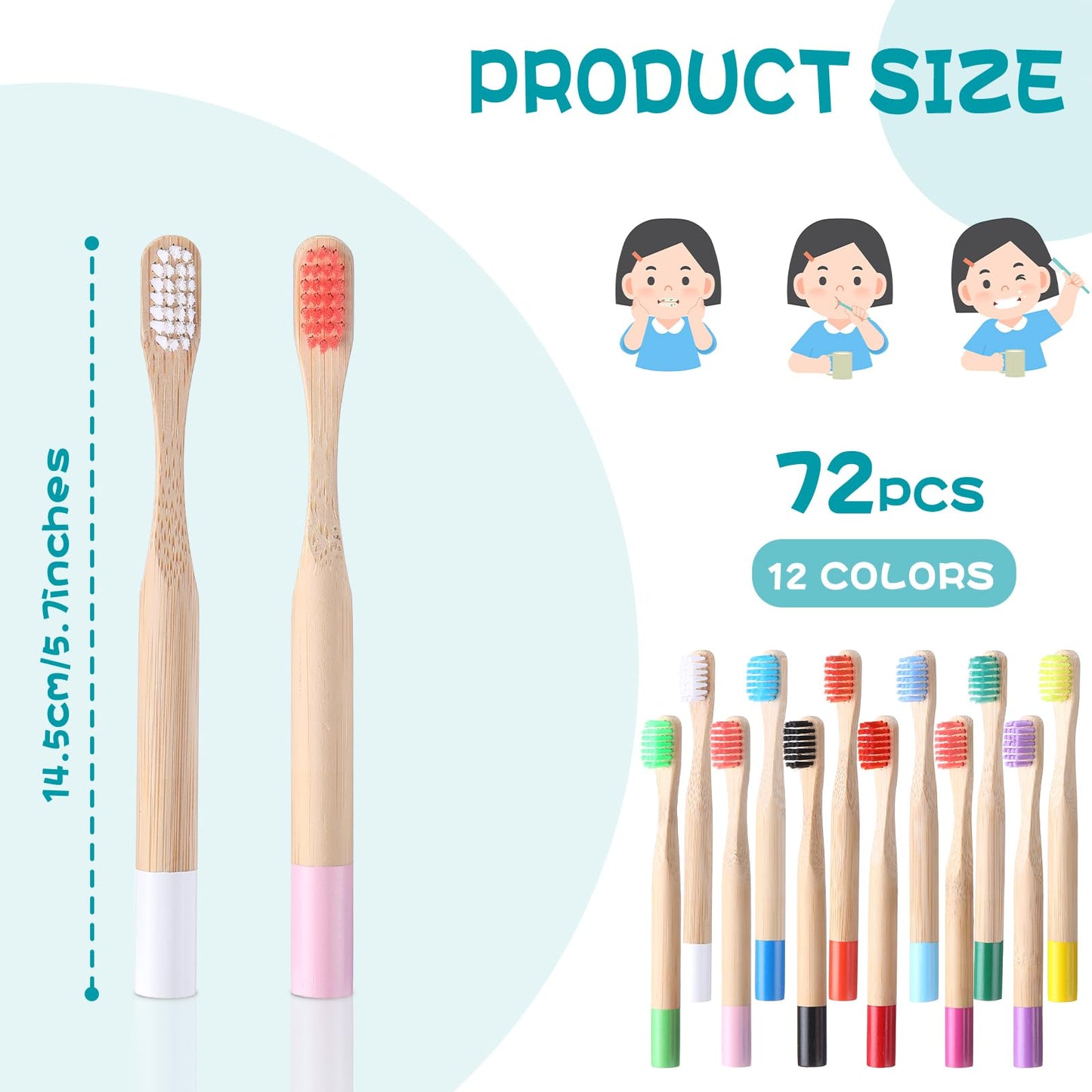 Purpeak 72 Pcs Kids Bamboo Toothbrushes Soft Bristle Toddler Toothbrush BPA Free Wooden Travel Toothbrushes for Kids Children Home Travel School, 5.7 Inches, Individually Wrapped