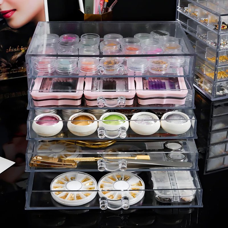 Acrylic 5-Tier Nail Art Storage Box - Transparent Organizer for Jewelry & Cosmetics | Display Stand