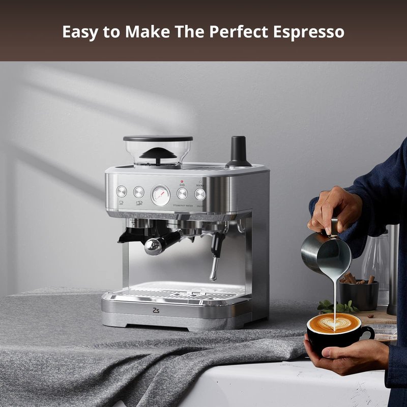 Takywep Professional Espresso Machine with Built-In Grinder and Milk Frother, 15 Bar Cappuccino and Latte Maker, Gift for Coffee Enthusiasts, Mom, Dad