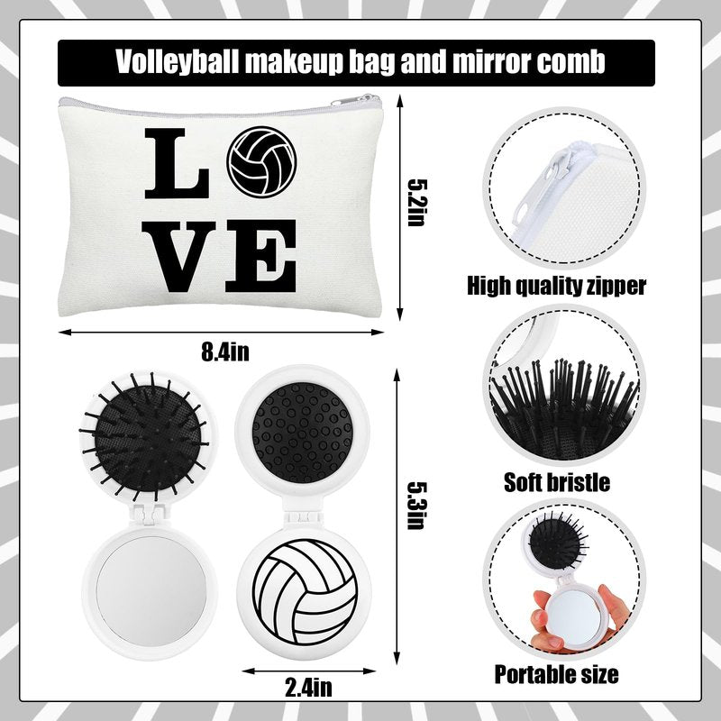 LemonRoad 48 Pcs Volleyball Lip Balm Hand Cream Makeup Bag Bulk Set Volleyball Party Favors Sport Ball Lipstick Hand Cream Cosmetic Bag for Team Gifts Sports Party Supplies Players Teen Girls Gifts