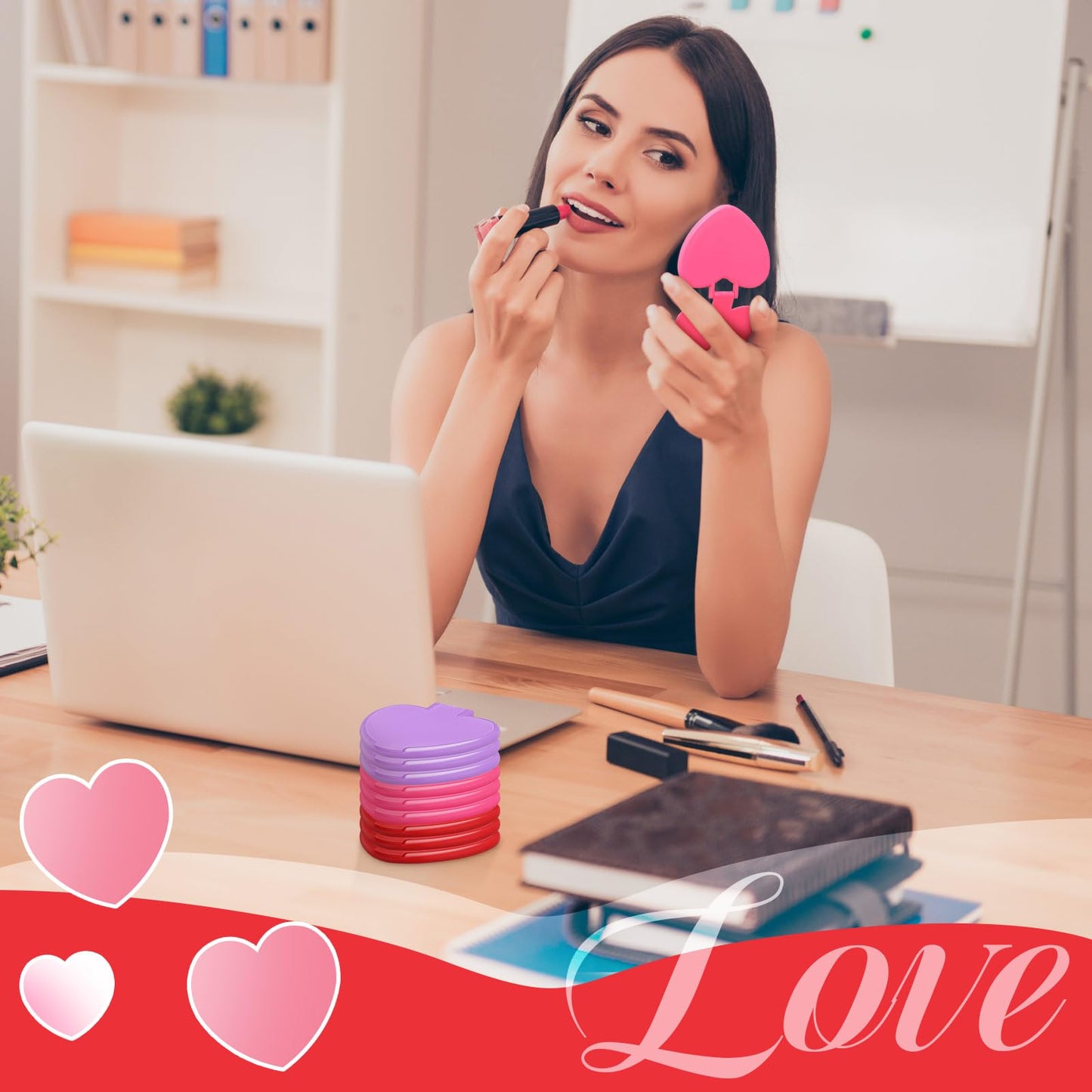 Geetery 48 Pcs Compact Mirror Bulk Women's History Month Gifts Party Favors Heart Shaped Mini Pocket Folding Portable Travel Makeup Purse Mirror for Friend Bestie Party Favor(Red,Rose Red,Purple)