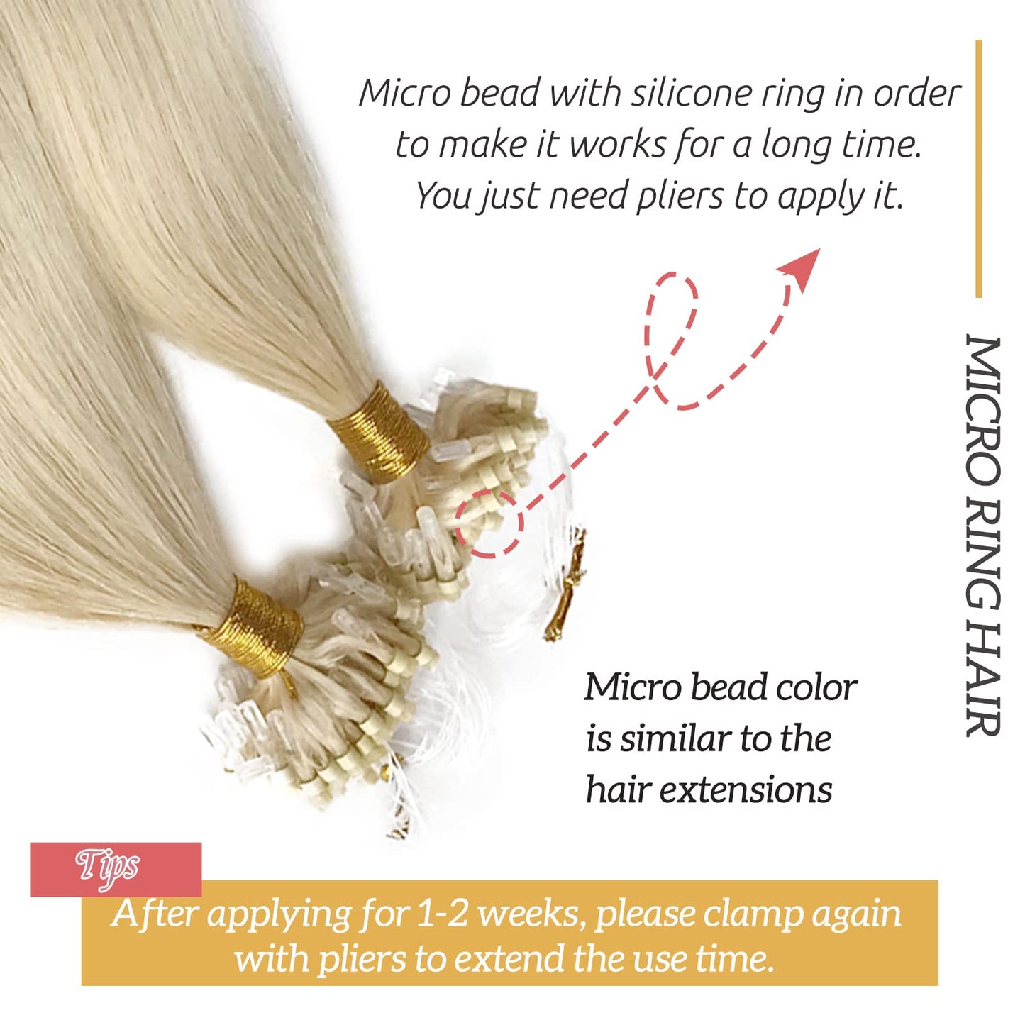 White Blonde Micro Beads Hair Extensions for Women - Micro Ring Cold Fusion Platinum Blonde #60 Microlink Natural Straight Soft Human Hair 50G/50Strands