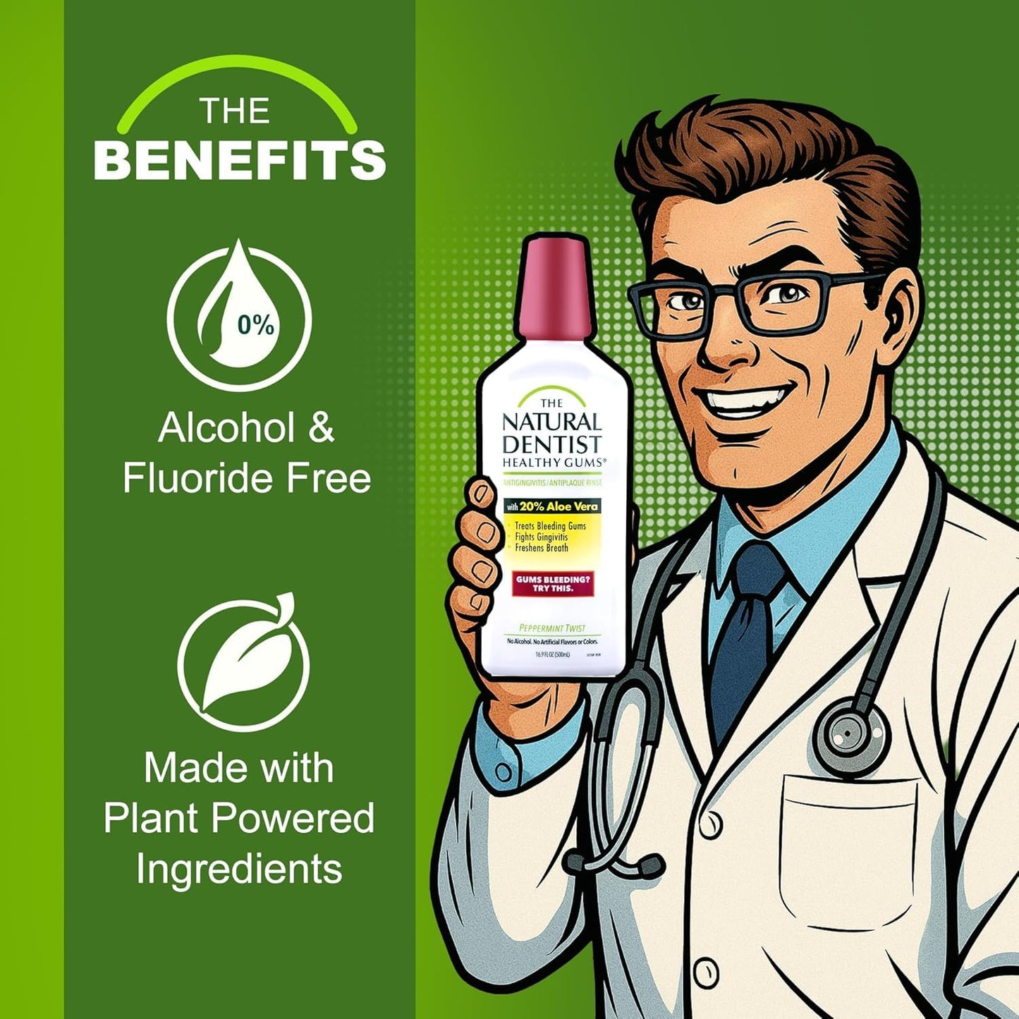 The Natural Dentist Healthy Gums Mouth Wash, Peppermint Twist Flavor, 16.9 Ounce Bottle (Pack of 3)