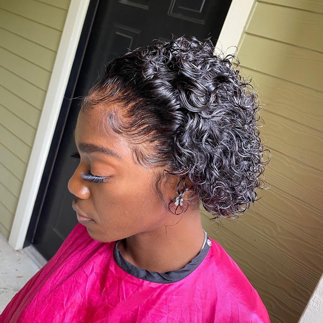 Msviki Short Curly Pixie Cut Wig Human Hair 13X1 UHD Lace Front Wigs For Black Women Pre Plucked Free Part Water Wave Wigs With Baby Hair Wear and Go Glueless Bob 200% Density