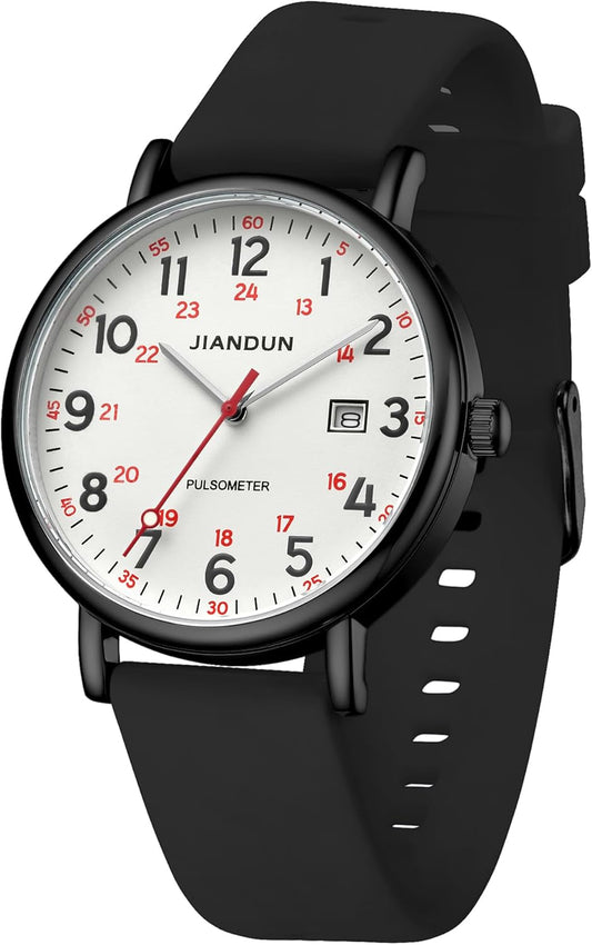 JIANDUN Waterproof Nurse Watch for Medical,Professionals,Students,Women Men, 24 Hour with Second Hand, Military Time Easy to Read Dial