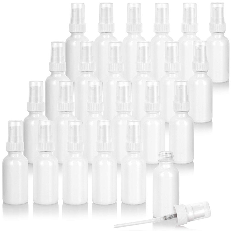 JUVITUS (24 pack) 1 oz High Shine Gloss Glass Boston Round Bottle with White Treatment Pump