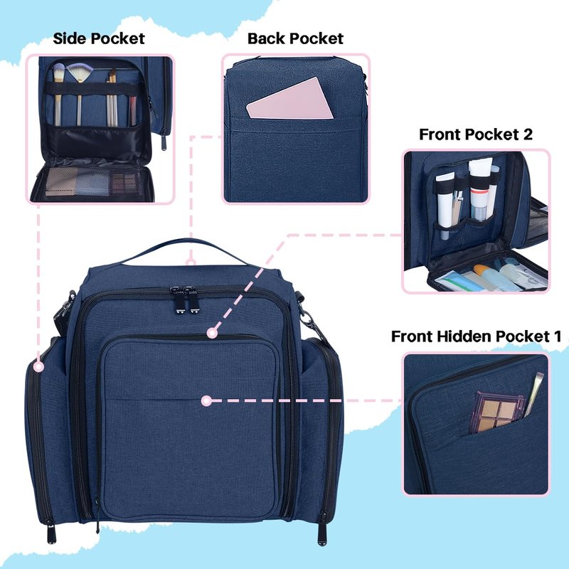 BAOMANYUHA Large Cosmetic Organizer Bag with 3 Inner Removable Pouches,Blue