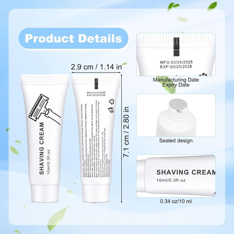 Travel Shaving Cream - 10ml Individually Packaged | Perfect for Camping, Hotels, and Home Use (200-Pack)