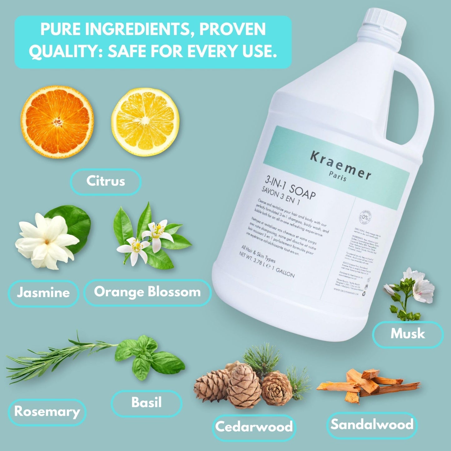Kraemer Paris Bulk Shampoo Refill Gallon Size hotel for Hotel,Airbnb,Gyms,Hospitality, and Vacation Rentals,All-in-One Salon Quality,3.78 Liter Size, Cruelty-Free Refillable for Hair and Body Wash