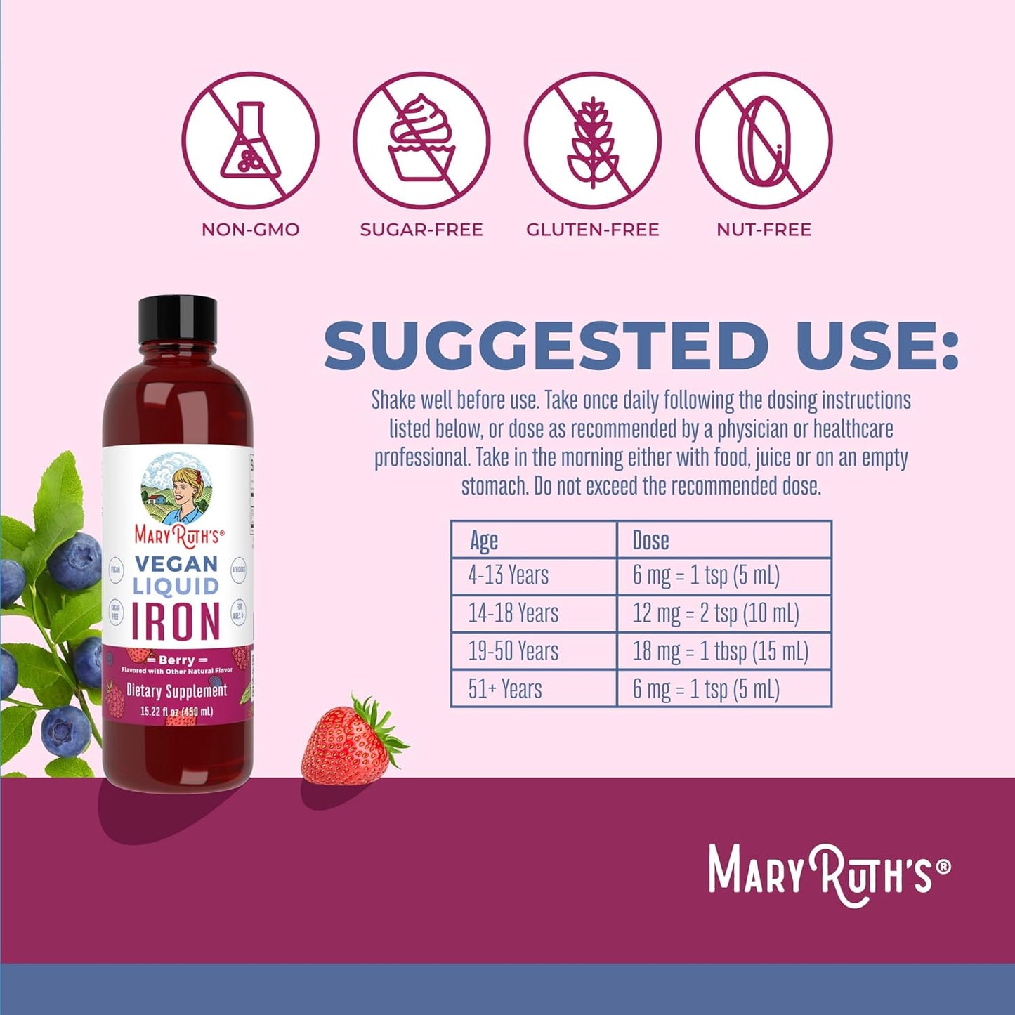 MaryRuth's Liquid Morning Multivitamin & Hair Growth Formula - Peach Mango, 15.22oz | Vegan, Non-GMO, Immunity Support