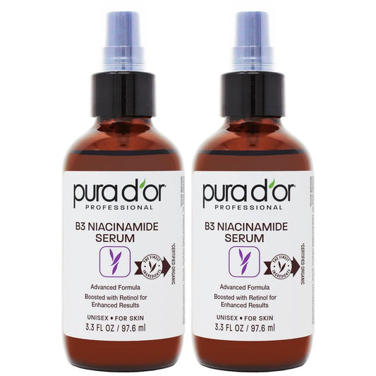PURA D'OR B3 Niacinamide Advanced Facial Serum (3.3oz x2 = 6.6oz) Skin Care Formula with Retinol For Wrinkles, Hydration & Complexion - All Skin Types, Hypoallergenic - Women & Men