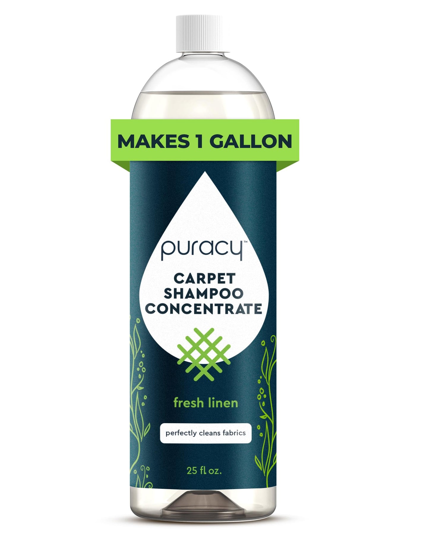 Puracy Carpet Cleaner Solution - Carpet Shampoo, Pet Stain & Odor Remover, Rug & Upholstery Cleaner, 4X Concentrated, Low Foam Shampooer Formula, Fresh Linen, 25oz