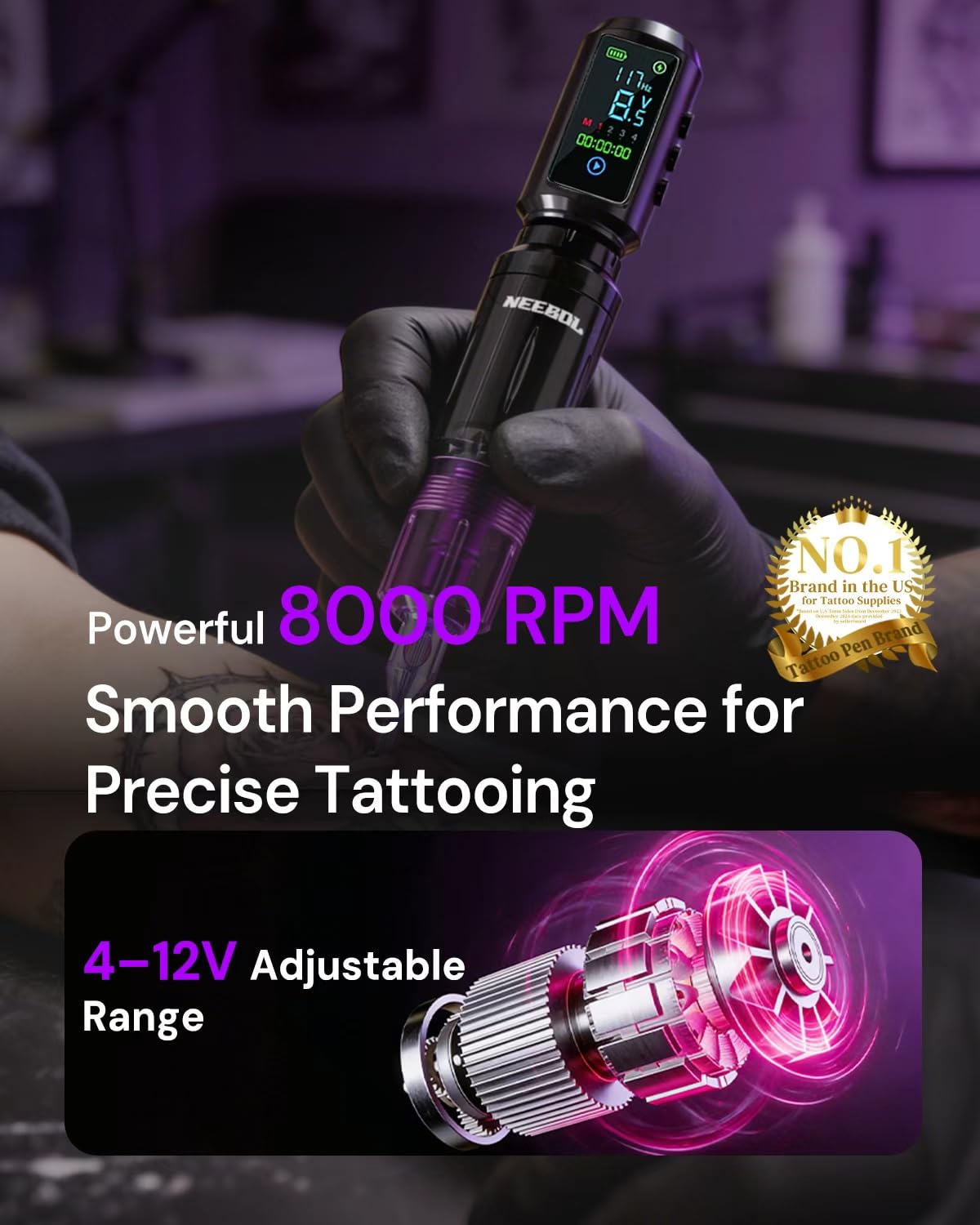 2 PCS 1600mAh Tattoo Batteries Tattoo Gun Kit - Wireless Tattoo Machine Kit, 20 Tattoo Cartridge Needles, Tattoo Ink Set, Full Tattoo Supplies for Beginners and Artists, Purple