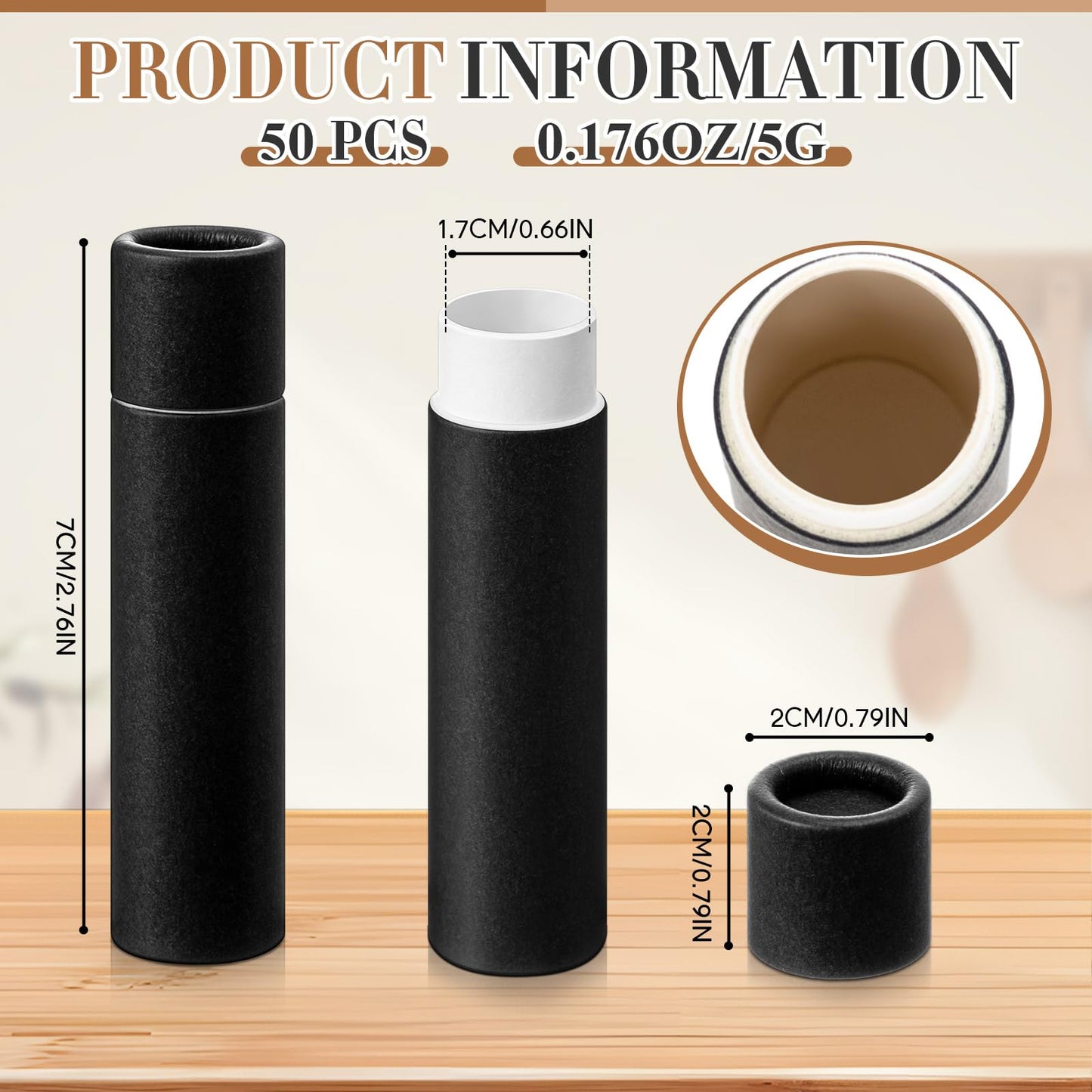 Fuyoooo 50 Pcs 5g Paperboard Lip Balm Tubes Empty Cardboard Lipstick Tubes Deodorant Sticks Empty Refillable Gloss Perfume Container for DIY for Lipstick, Gloss, Deodorant, Solid Perfume, Black