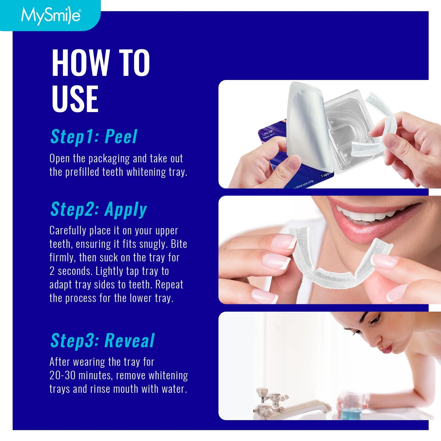 MySmile 7 Treatments Prefilled Teeth Whitening Trays Kit with 12% Hydrogen Peroxide Whiter Gel for Sensitive Tooth, Fast-Result Vegan Teeth Whitener U-Wraps Tooth Stain Remover, Mint Flavor