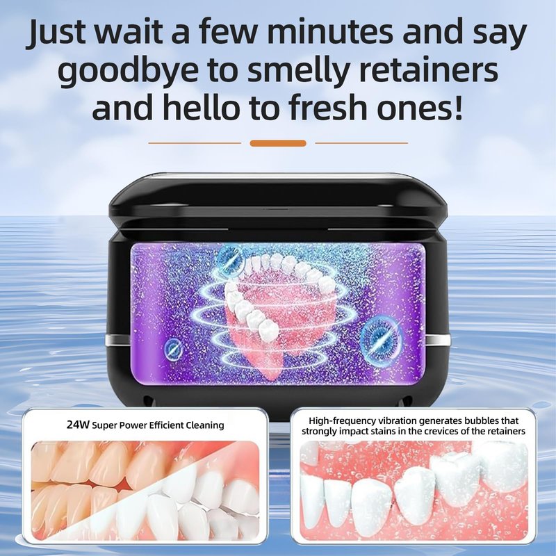 Ultrasonic Retainer Cleaner Machine for Dental Appliances. 2 Cleaning Modes（42khz, 24w，180ml Black,YKL）