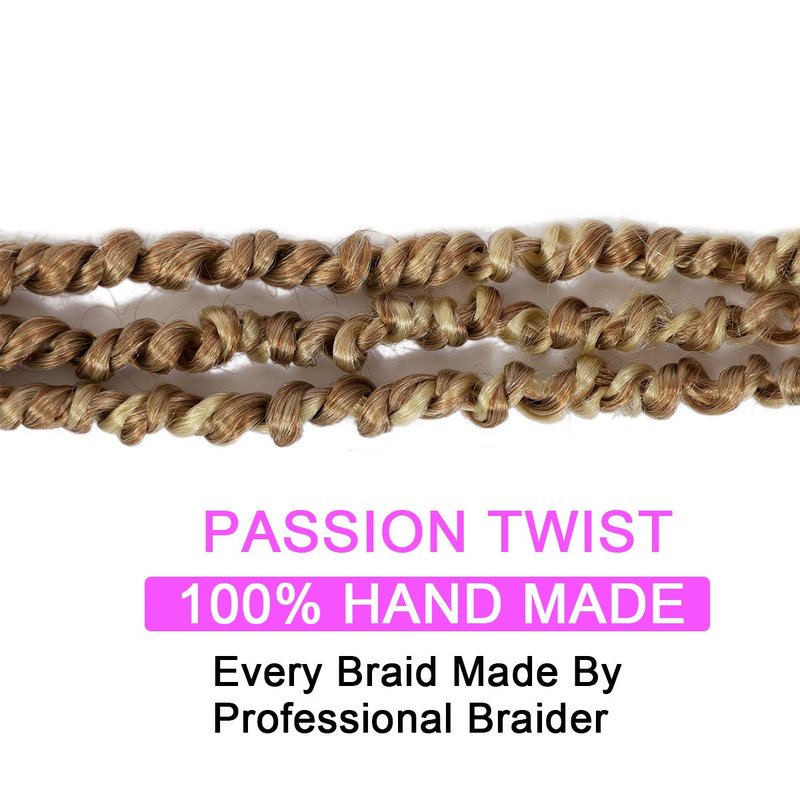 5Packs(115g/pack) Ombre Blonde Pretwisted Passion Twist Corchet Hair 22inch Pre-Looped Long Passion Twist Bohemian Curly Synthetic Braiding Hair Extensions(15strands/pack,T27/613#)
