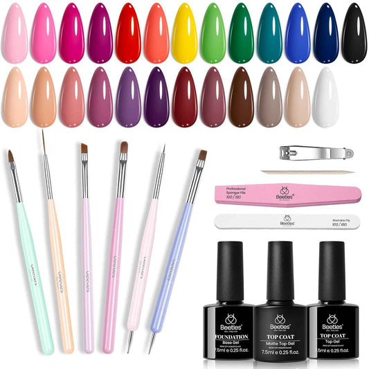 Beetles Gel Nail Polish Set - 25 Colors with Nail Art Brushes & Design Pens