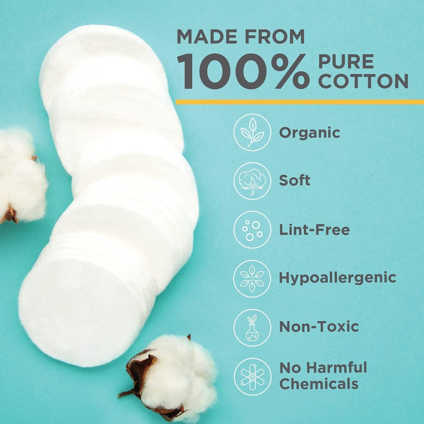 Organic Cotton Rounds Compatible with Makeup Products, Eye Makeup Remover Pads and Baby Wipes, Small, 600 Count - Noleo