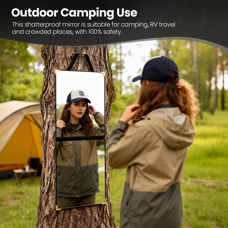 YYLDPBD Foldable Full Length Travel Mirror 34” Portable Shatterproof Hanging Mirror, Wall Mounted Hanging Mirrorr for Camping, Dance Competition, RV & Small Spaces Home Fitness Gift