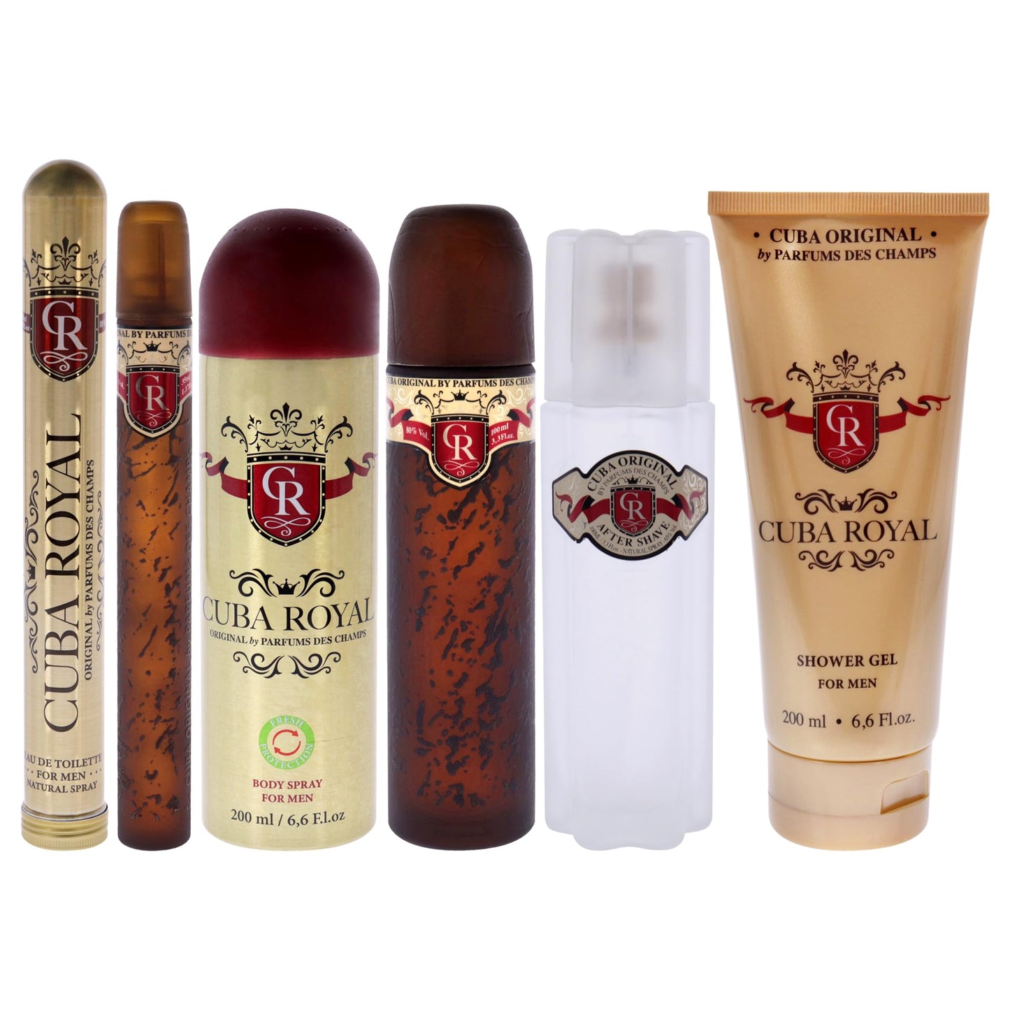 Cuba Royal for Men Gift Set (Eau de Toilette Spray 3.4 ounce, Eau de Toilette Spray 1.17 ounce, Shower Gel, After Shave, Body Spray)