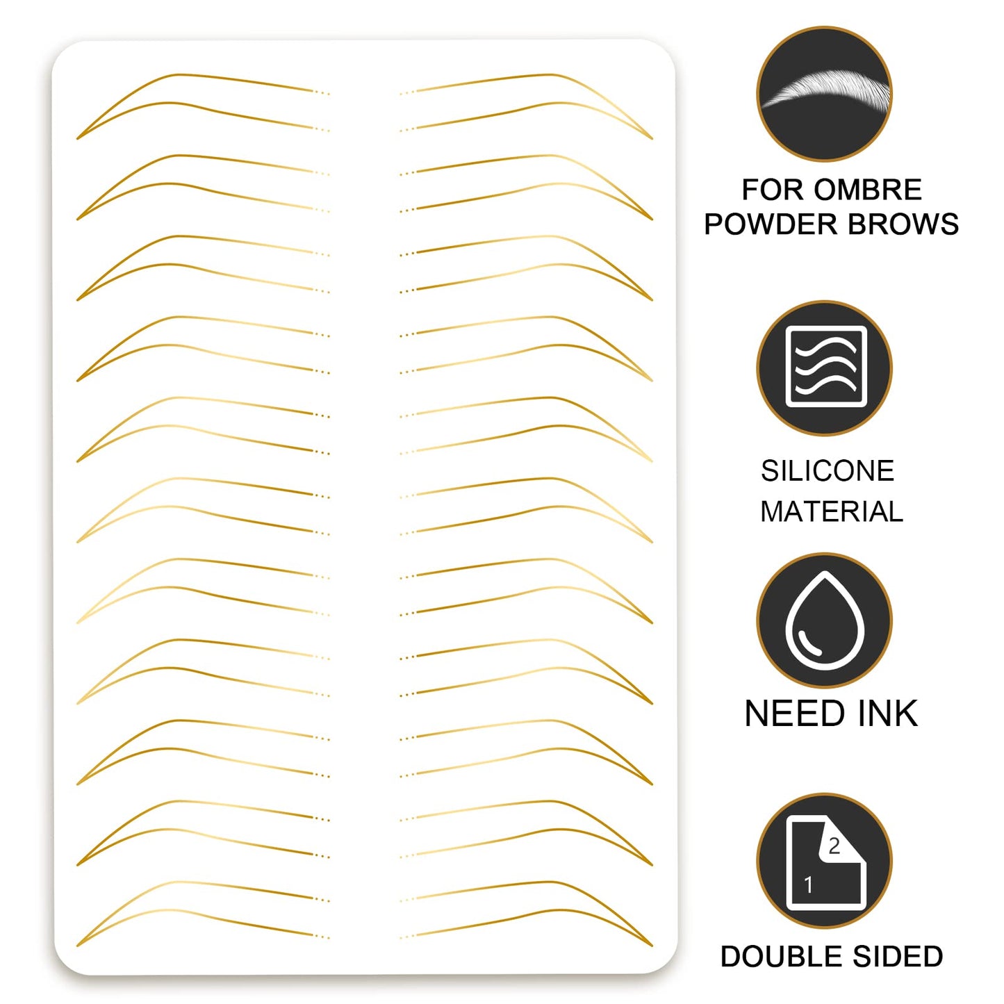 Guapa Silicone Eyebrow Practice Skin Ombre Powder Brows Fake Skin Sheet Double Sides Microblading Practice Skin for Tatto Artists and Beginners (3pcs White Brow Skin with Golden Outline)