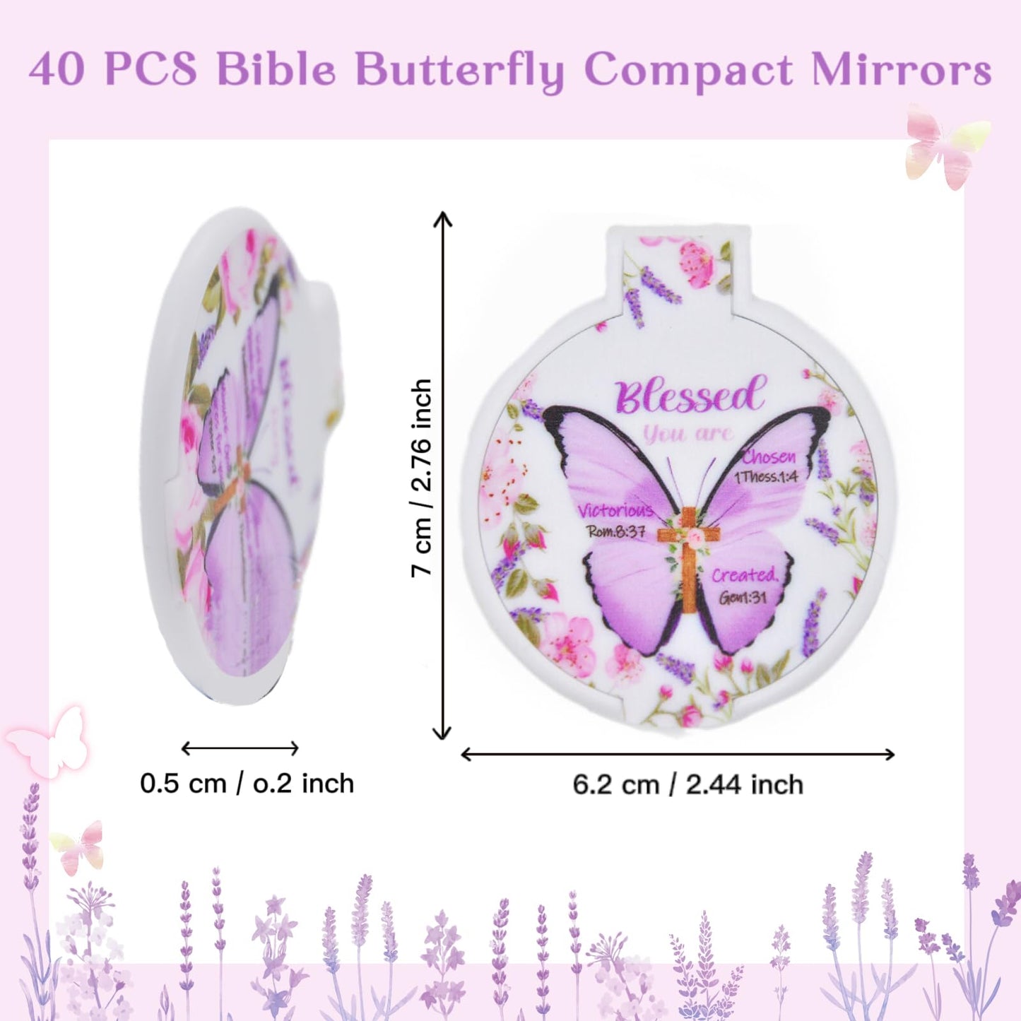 Eva's Moment 40 Pcs Christian Butterfly Compact Mirrors Bulk Bible Verse Mini Mirror Gifts Inspirational Portable Small Makeup Mirror for Women Church Scripture Party Gift 4 Styles