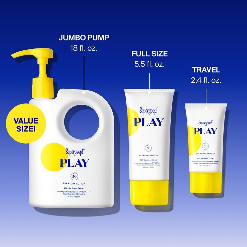 Supergoop! Everyday Play SPF 50 Lotion, 2.4 fl oz - Broad Spectrum Sunscreen for Sensitive Skin - Water & Sweat Resistant Body & Face Sunscreen - Athlete-Trusted, Great for Active Days