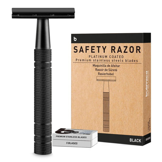Matte Black Safety Razor - Single Blade Razor for Men | Eco-Friendly, Reusable Metal Design with 10 Stainless Steel Blades