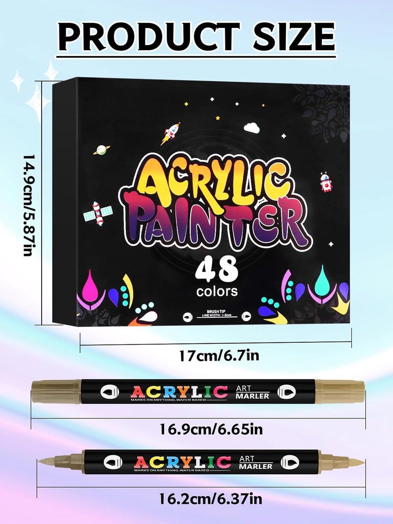 48 Color Nail Art Markers Set - Quick-Drying Waterproof Double-Headed Acrylic Paint Pens for DIY Nail Designs