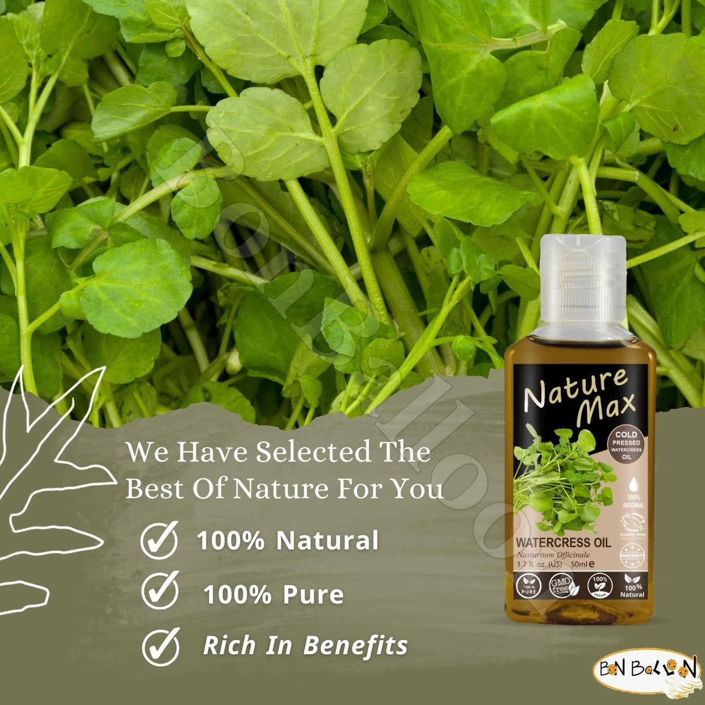 (17.64 oz / 500 ml) Fenugreek Oil (1.7 oz / 50 ml) Nature Max Watercress Oil Cold Pressed Essential Oils Natural Undiluted Pure for Hair Skin Care زيت الحلبة + زيت جرجير