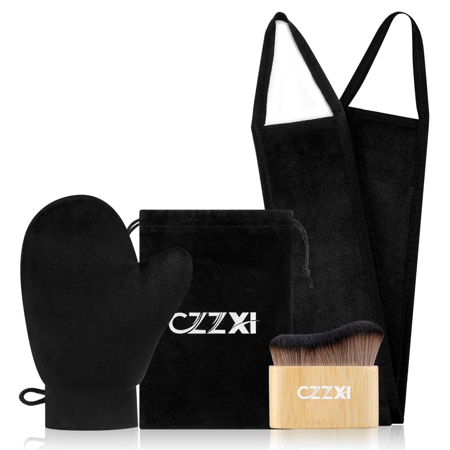 CZZXI Tanning Mitt, Body Brush & Back Tanner Applicator Kit – Self-Tan Applicator for Body, Face & Hard-to-Reach Areas | Includes Storage Pouch