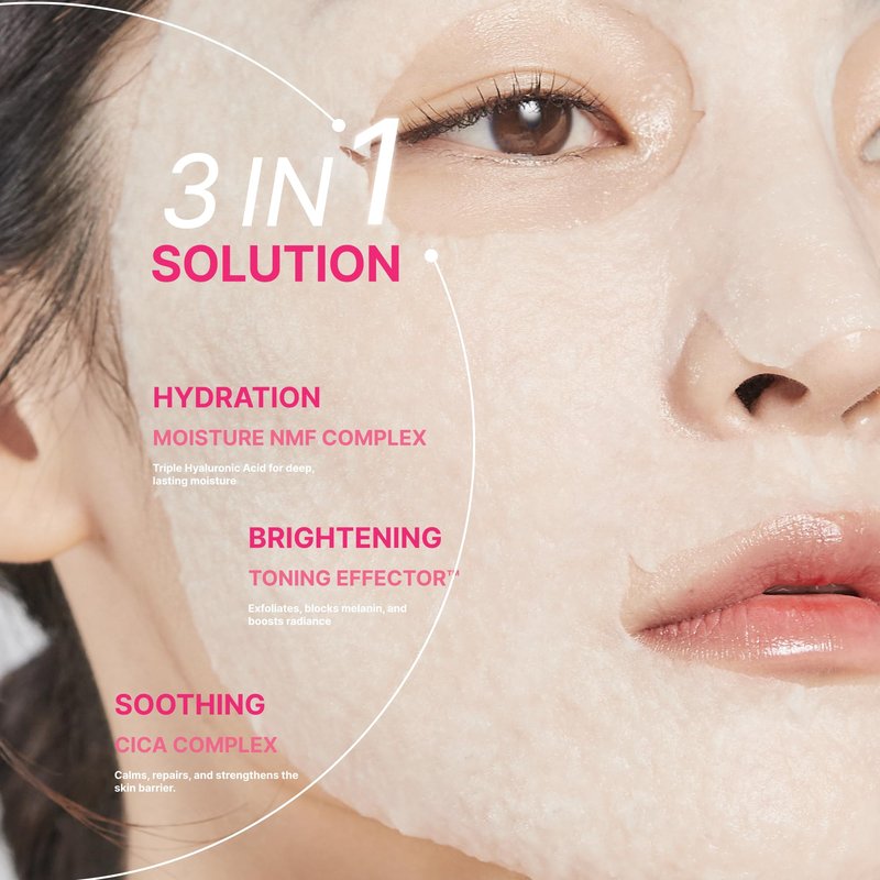 HEALIC Toning Active Mask – Brightening, Hydrating&Soothing Face Mask with Tranexamic Acid & Hyaluronic Acid, Sheet Mask with Coconut Fiber, Gentle for Sensitive Skin, Korean Skin Care, Vegan, 5EA
